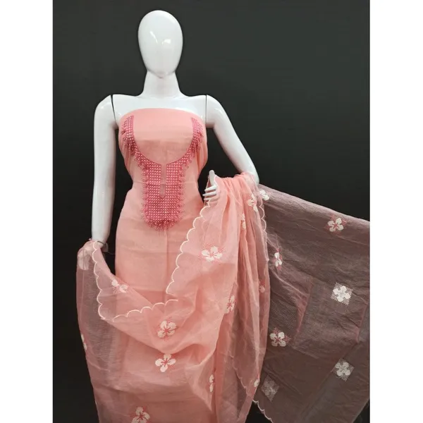 Chikankari_Alluring_Kota_Doria_Peach_Suit_(Top+Bottom+Dupatta)