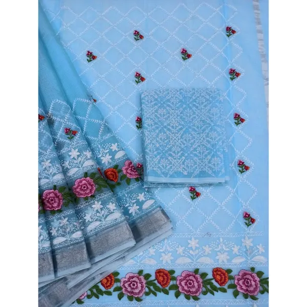 Azure_Chikenkari_Pure_Cotton_Kota_Doria_Blue_Saree
