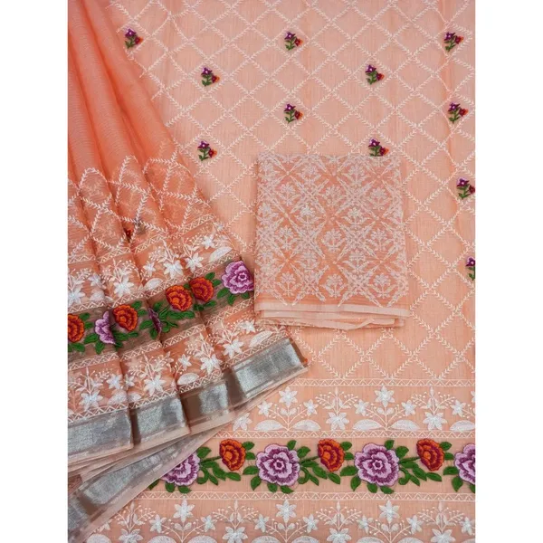 Tangerine_Chikenkari_Pure_Cotton_Kota_Doria_Orange_Saree