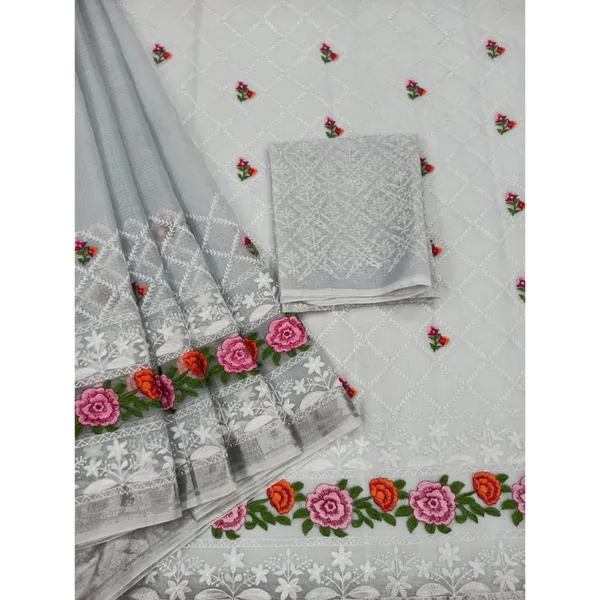 Snow_Chikenkari_Pure_Cotton_Kota_Doria_White_Saree