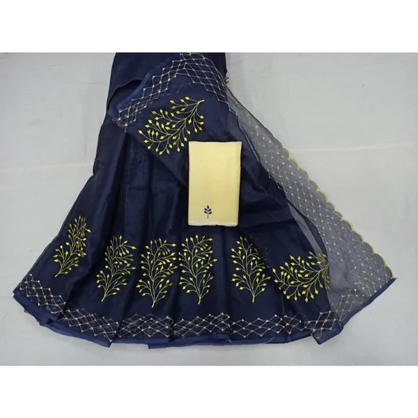 Elegant_Kota_Doria_Cotton_Bel_Embroidery_Blue_Saree_Handdyed