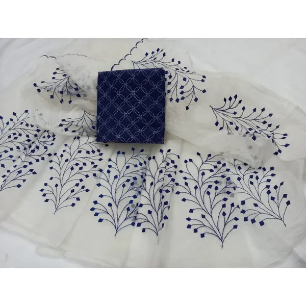 Elegant_Kota_Doria_Cotton_Bel_Embroidery_White_Saree_Handdyed