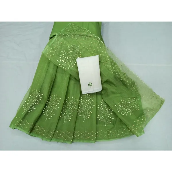 Vibrant_Kota_Doria_Cotton_Bel_Embroidery_Green_Saree_Handdyed
