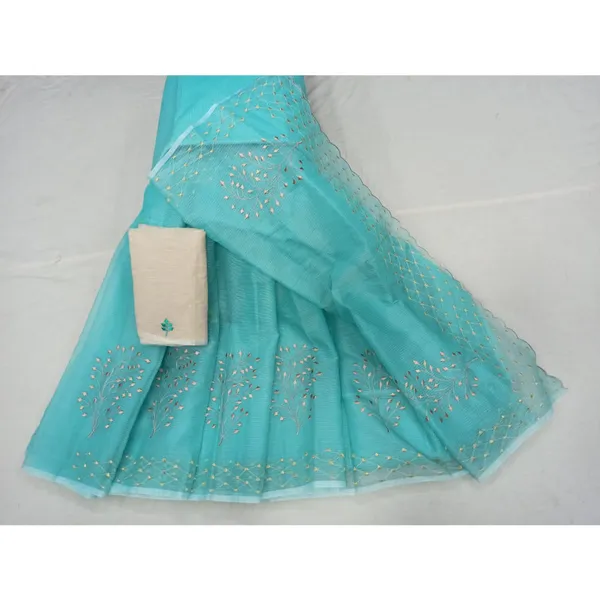 Kota_Doria_Cotton_Bel_Embroidery_Saree_Sea_Green_Handdyed