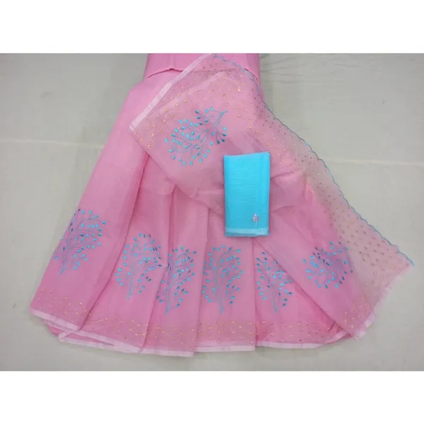 Artisnal_Kota_Doria_Cotton_Bel_Embroidery_Pink_Saree_Handdyed