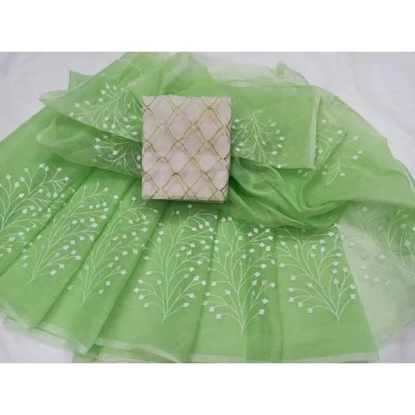 Kota_Doria_Cotton_Bel_Embroidery_Green_Saree_Handdyed