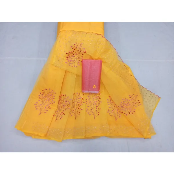 Bright_Kota_Doria_Cotton_Bel_Embroidery_Yellow_Saree_Handdyed