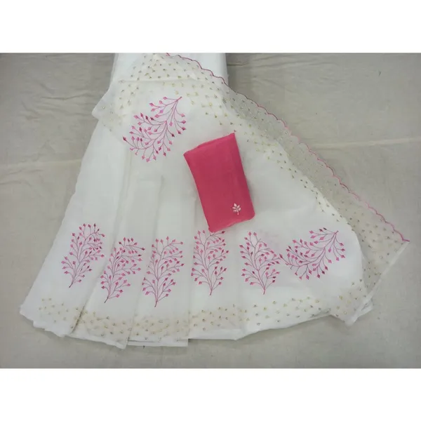 Chic_Kota_Doria_Cotton_Bel_Embroidery_White_Saree_Handdyed