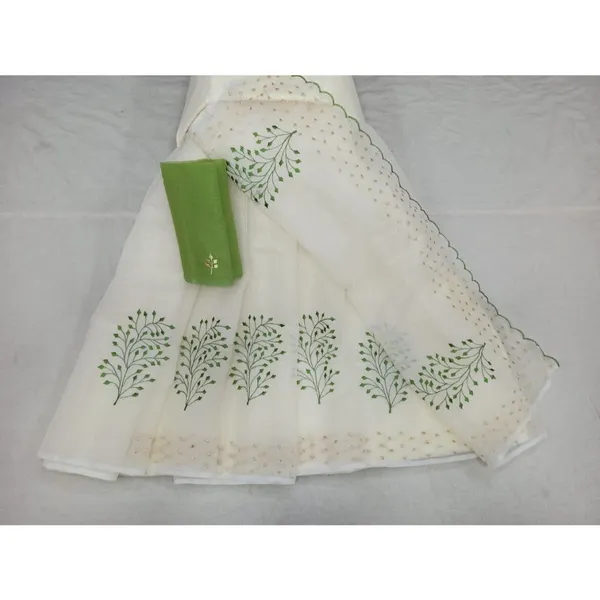 Stylish_Kota_Doria_Cotton_Bel_Embroidery_White_Saree_Handdyed