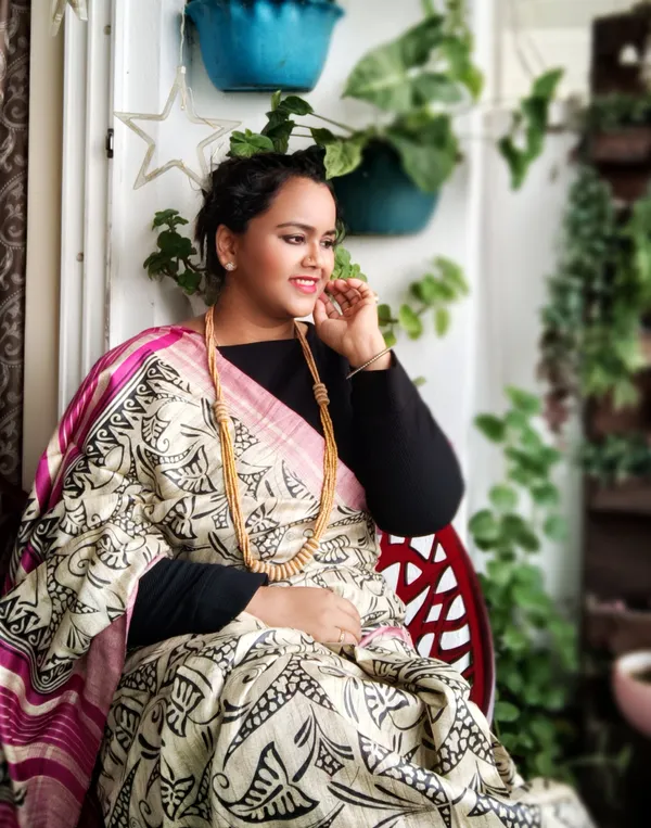 Silkmark_Tussar_Ethereal_Blockprint_Beige_&_Pink_Saree