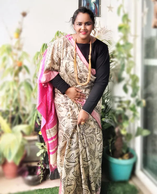 Silkmark_Tussar_Ethereal_Blockprint_Beige_&_Pink_Saree