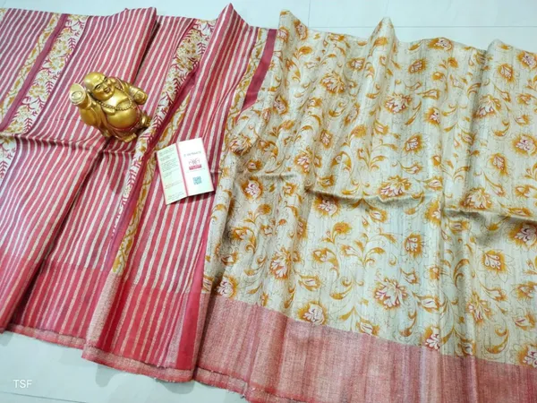 Silkmark_Tussar_Luminous_Blockprint_Pink_&_Yellow_Saree