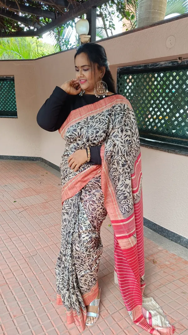 Silkmark_Tussar_Unique_Blockprint_Black_&_Red_Saree