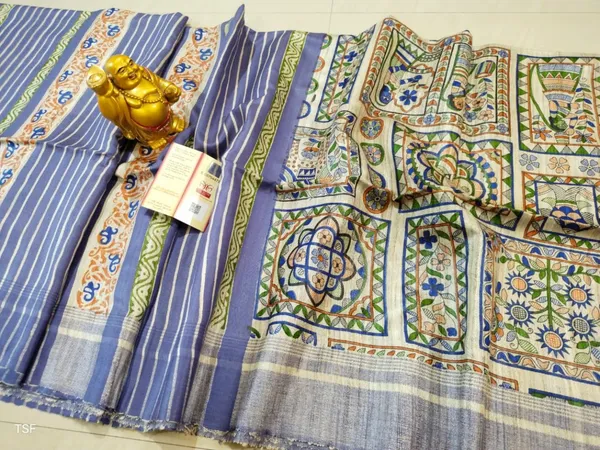 Silkmark_Tussar_Artistic_Blockprint_Purple_&_Beige_Saree