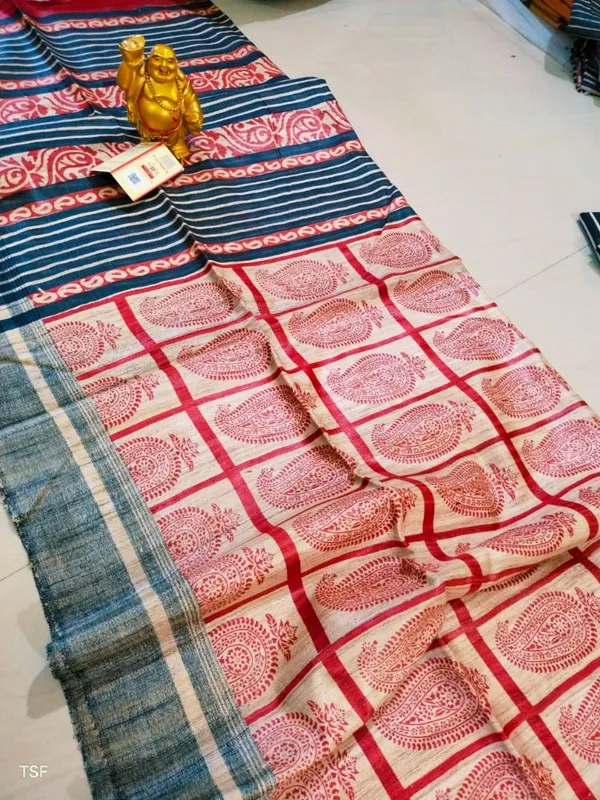 Silkmark_Tussar_Poised_Blockprint_Red_&_Black_Saree