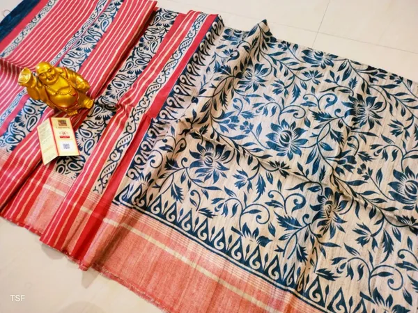 Silkmark_Tussar_Timeless_Blockprint_Red_&_Black_Saree