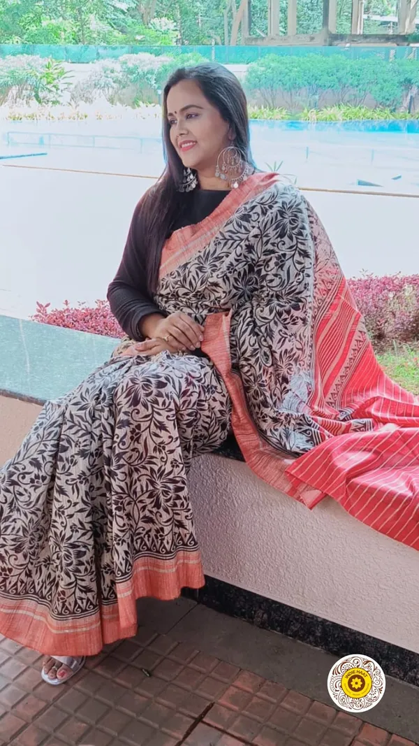 Silkmark_Tussar_Timeless_Blockprint_Red_&_Black_Saree