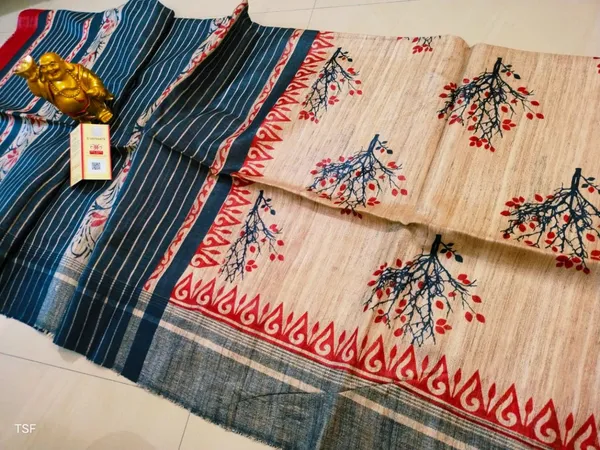 Silkmark_Tussar_Poetic_Blockprint_Red_&_Black_Saree