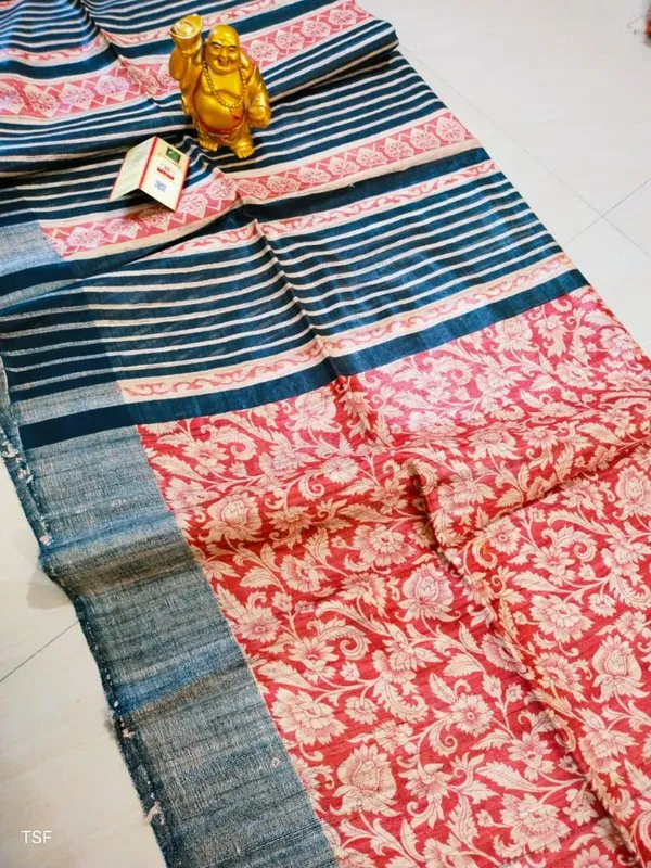 Silkmark_Tussar_Dreamy_Blockprint_Red_&_Black_Saree