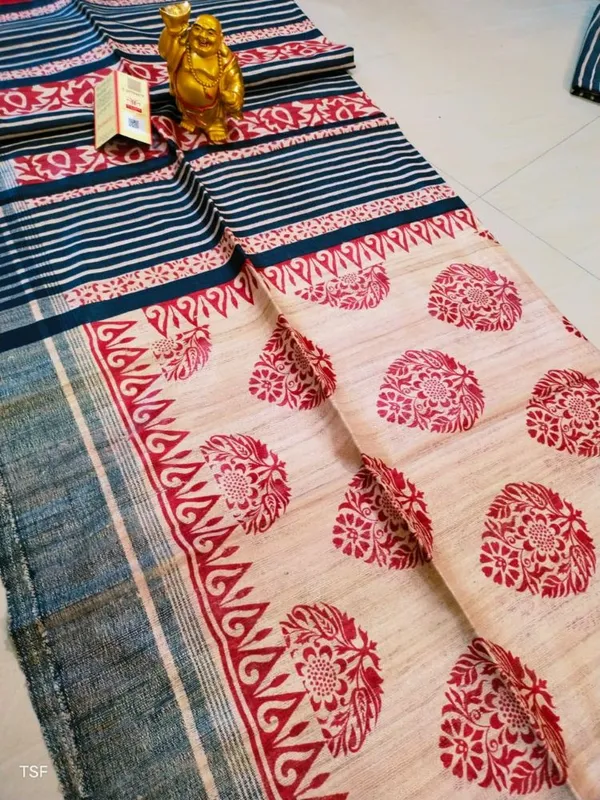 Silkmark_Tussar_Joyful_Blockprint_Red_&_Black_Saree