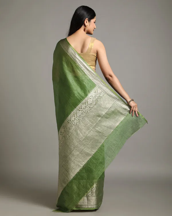 Sparkling_Banarasi_Silk_Linen_Green_Handloom_Saree