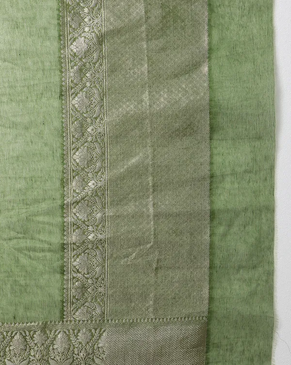 Sparkling_Banarasi_Silk_Linen_Green_Handloom_Saree