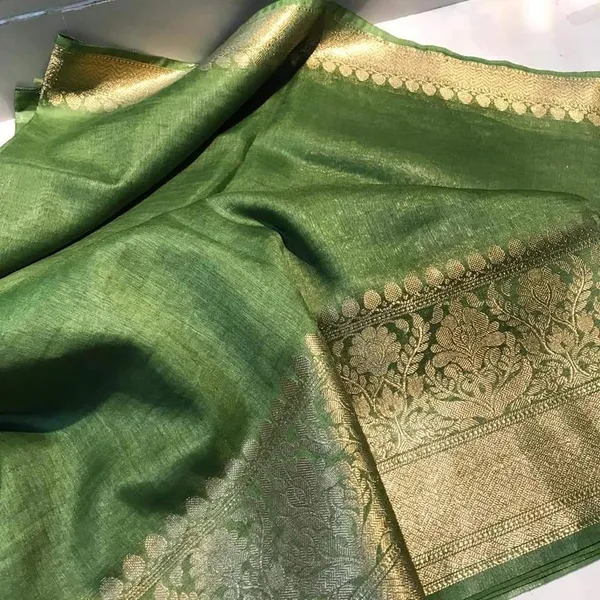 Sparkling_Banarasi_Silk_Linen_Green_Handloom_Saree