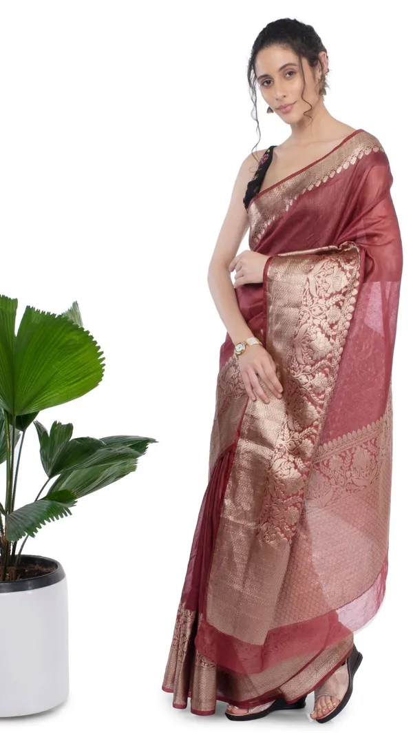 Harmonious_Banarasi_Silk_Linen_Maroon_Handloom_Saree