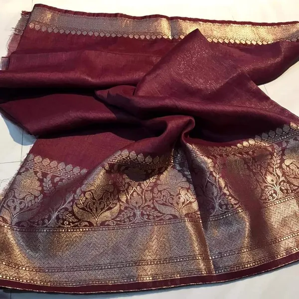 Harmonious_Banarasi_Silk_Linen_Maroon_Handloom_Saree