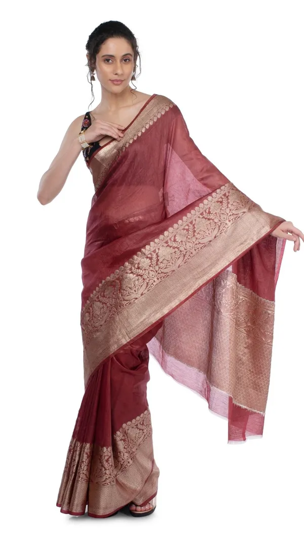 Harmonious_Banarasi_Silk_Linen_Maroon_Handloom_Saree