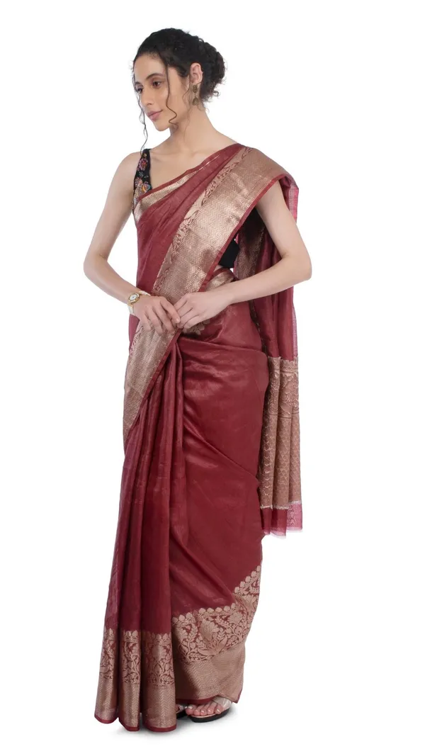 Harmonious_Banarasi_Silk_Linen_Maroon_Handloom_Saree