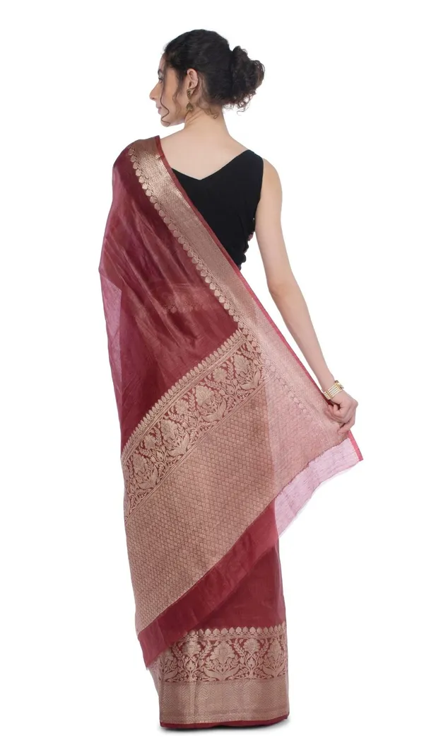 Harmonious_Banarasi_Silk_Linen_Maroon_Handloom_Saree