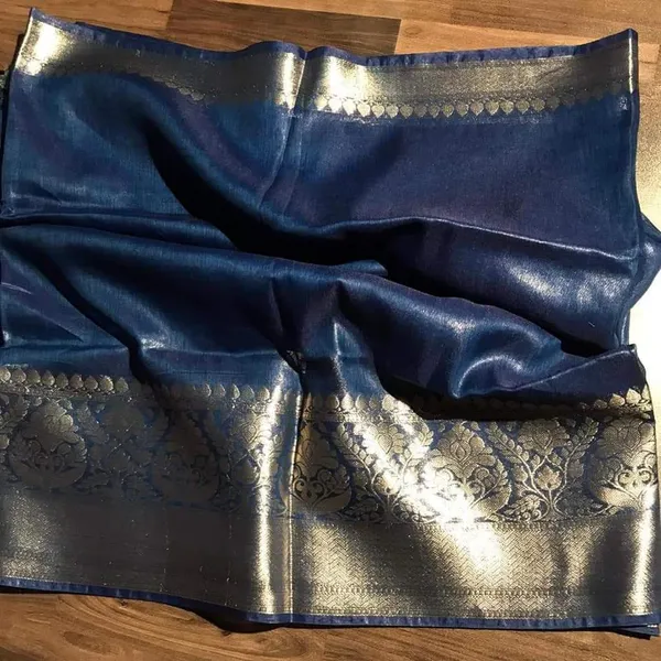 Sophisticated_Banarasi_Silk_Linen_Blue_Handloom_Saree