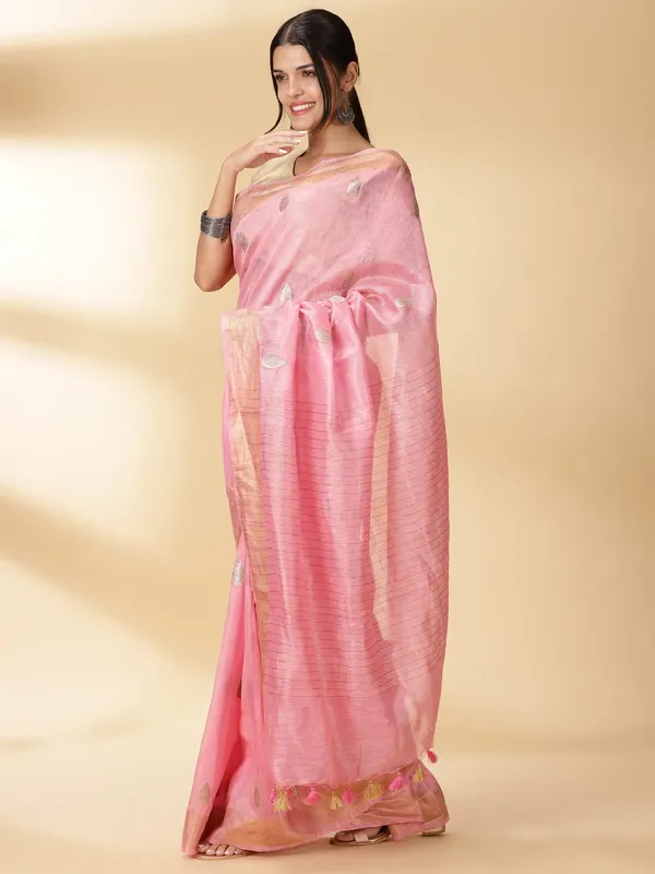 Masterful_Banarasi_Silk_Linen_Pink_Handloom_Saree