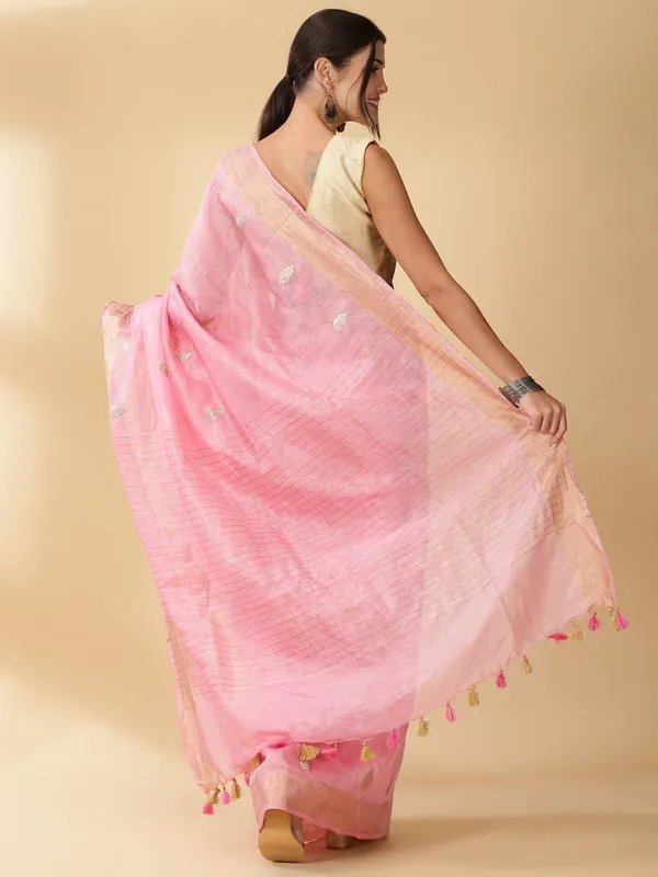 Masterful_Banarasi_Silk_Linen_Pink_Handloom_Saree