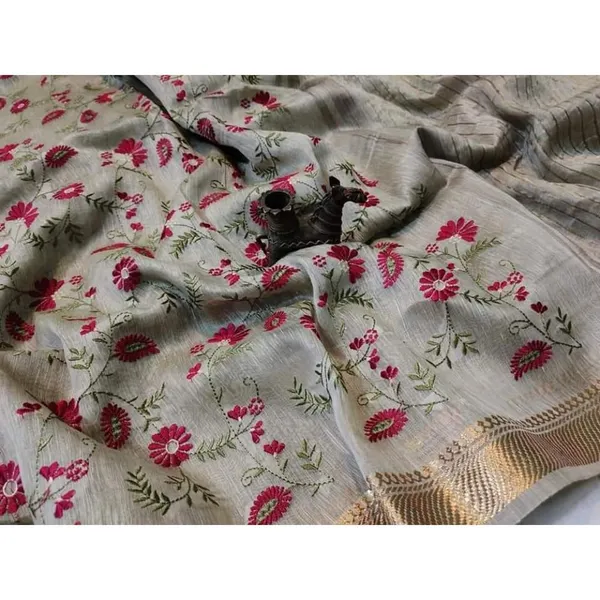 Ornamental_Silk_Linen_Embroidered_Gray_Saree
