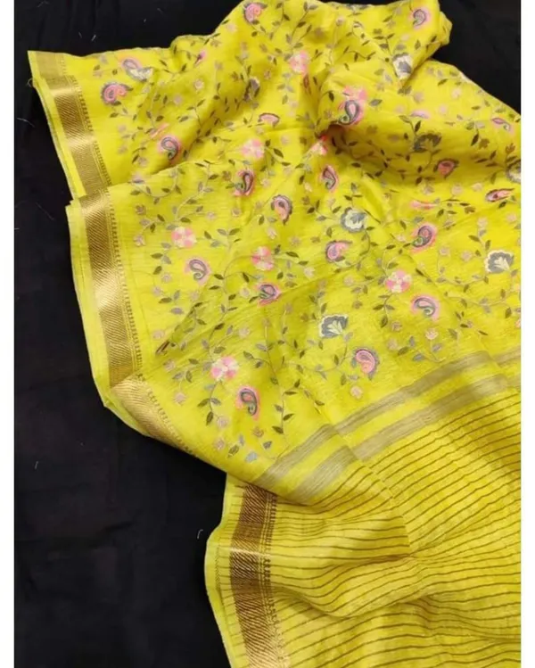 Joyful_Silk_Linen_Embroidered_Yellow_Saree