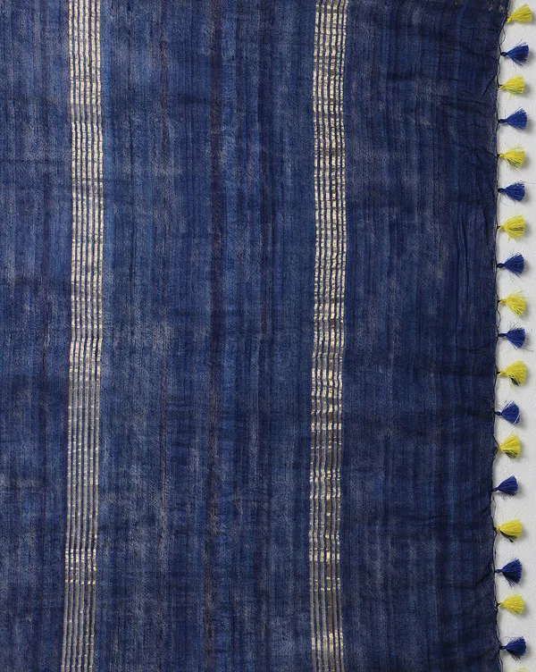 Silkmark_Ghicha_Tussar_Silk_Yellow_&_Blue_Saree