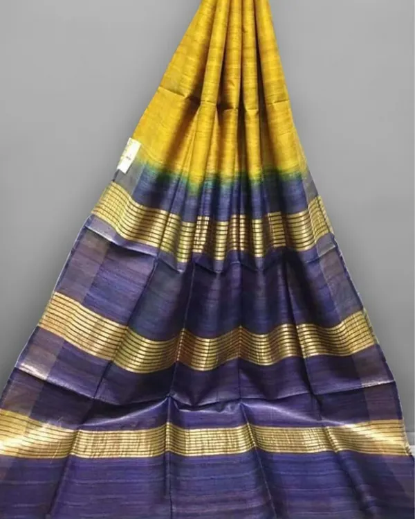 Silkmark_Ghicha_Tussar_Silk_Yellow_&_Blue_Saree