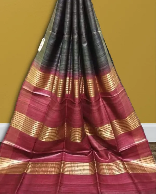 Silkmark_Ghicha_Tussar_Silk_Green_&_Red_Saree