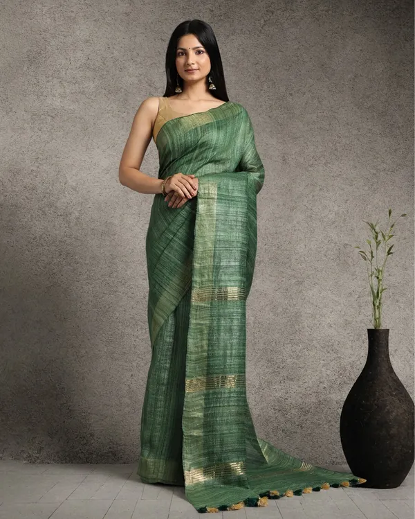 Silkmark_Ghicha_Tussar_Silk_Green_Saree