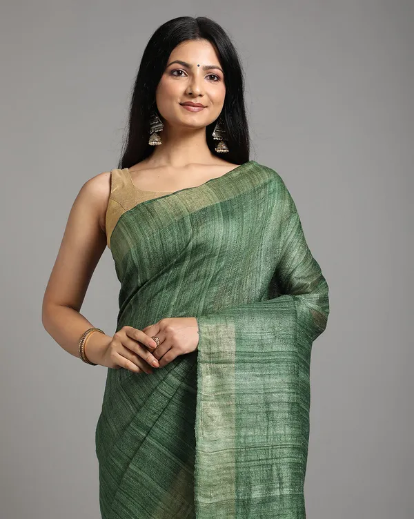 Silkmark_Ghicha_Tussar_Silk_Green_Saree