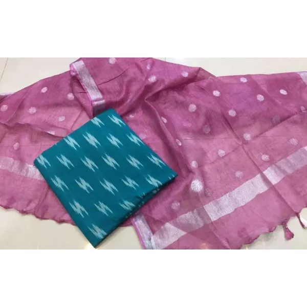 Pure_Linen_Tranquil_Purple_Dupatta_&_Blue_Ikkat_Kurti_Set