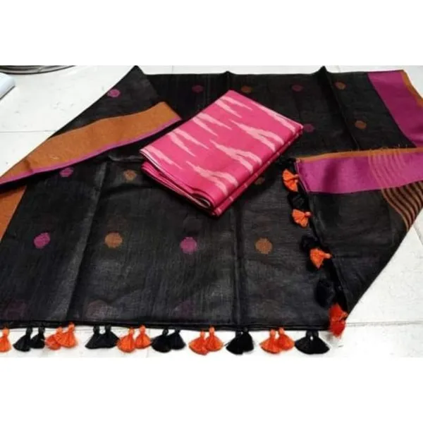 Pure_Linen_Blushing_Black_Dupatta_&_Red_Ikkat_Kurti_Set