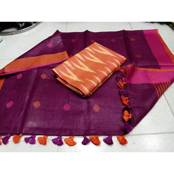 Pure_Linen_Gorgeous_Plum_Dupatta_&_Orange_Ikkat_Kurti_Set