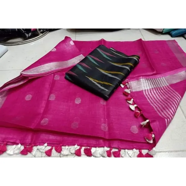 Pure_Linen_Gleaming_Pink_Dutpatta_&_Black_Ikkat_Kurti_Set
