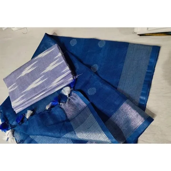 Pure_Linen_Alluring_Blue_Dupatta_&_Voilet_Ikkat_Kurti_Set