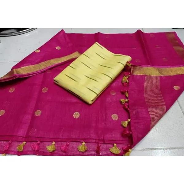 Pure_Linen_Ethereal_Pink_Dupatta_&_Yellow_Ikkat_Kurti_Set
