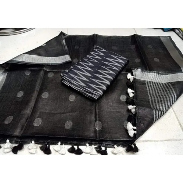 Pure_Linen_Artistic_Black_Dupatta_&_Black_Ikkat_Kurti_Set