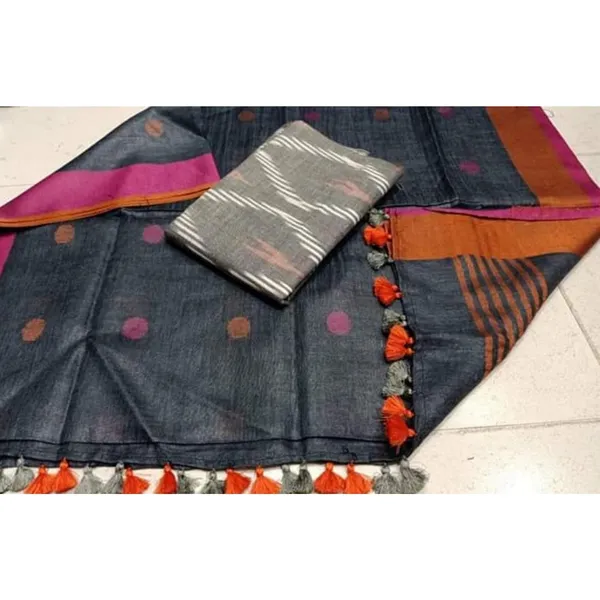 Pure_Linen_Luminous_Black_Dupatta_&_Grey_Ikkat_Kurti_Set